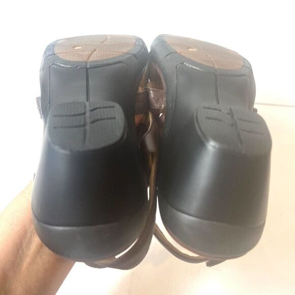 Clarks Unstructured Heel Sandals Women 10M Brown Leather Slip On Sling Back Open - Picture 9 of 12